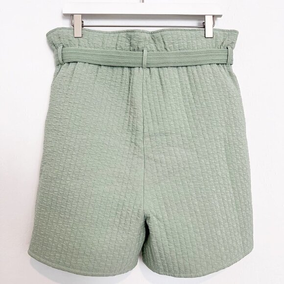 NEW Samsoe Quilted Ember High Rise Belted Paperbag Green Shorts NWOT Size Large - Picture 8 of 9